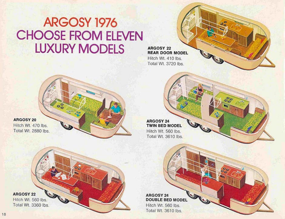 5 cutaway images of a vintage airstream argosy