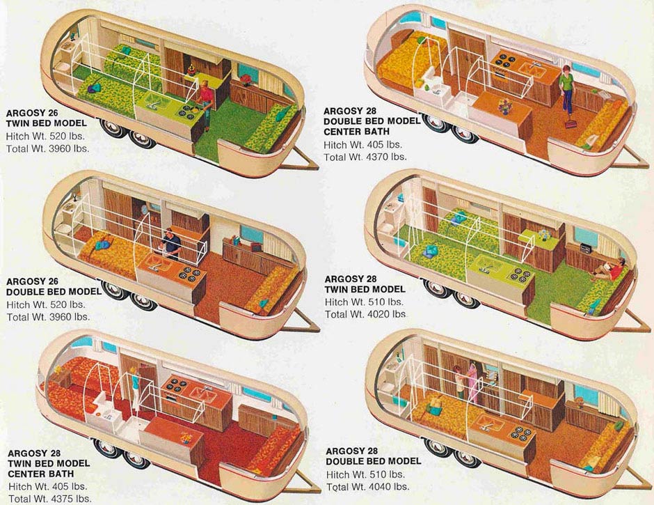 6 cutaway images of a vintage airstream argosy