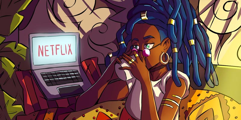 black woman watching netflix on her laptop