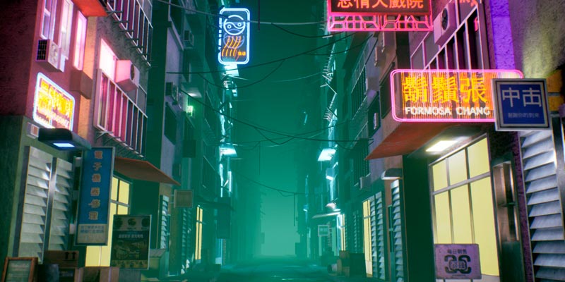 cyberpunk street scene