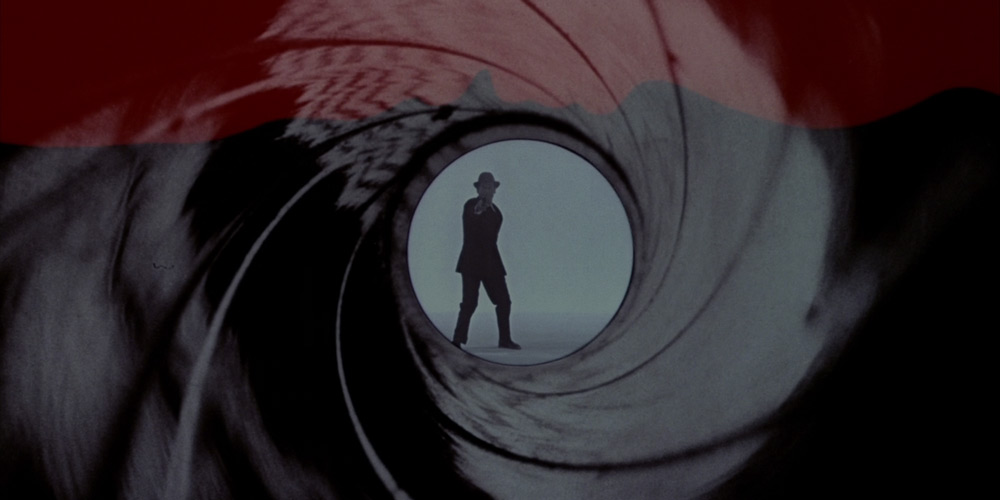james bond as seen through a gun barrel in the movie dr. no