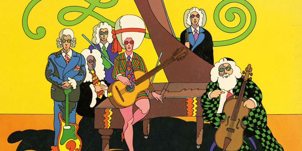 a colorful illustration by milton glaser of classical musicians