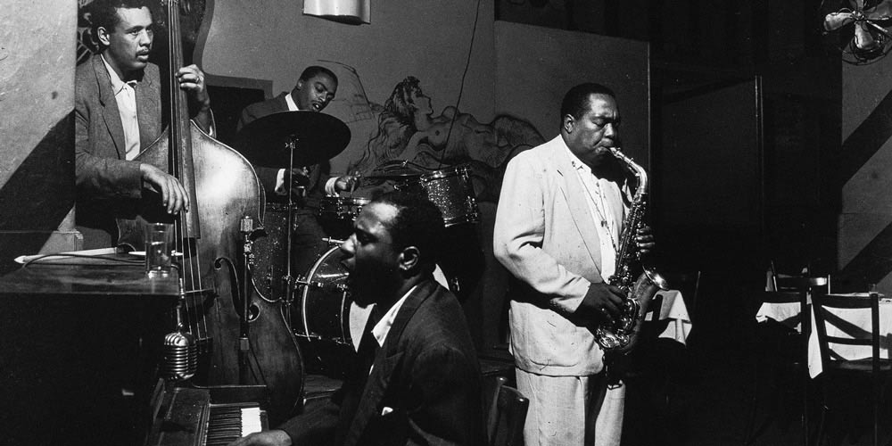 Jazz group led by Charlie Parker playing in a nightclub