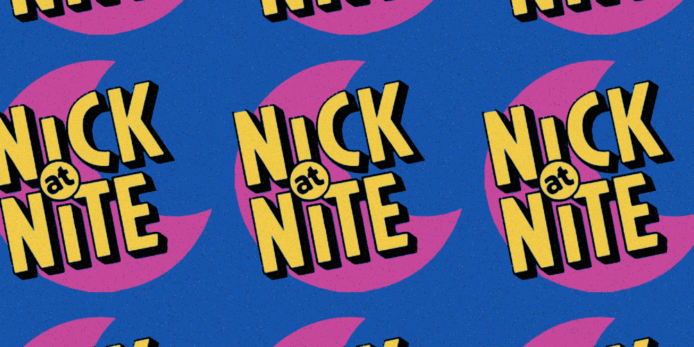 a brightly colored pattern of nick at nite logos